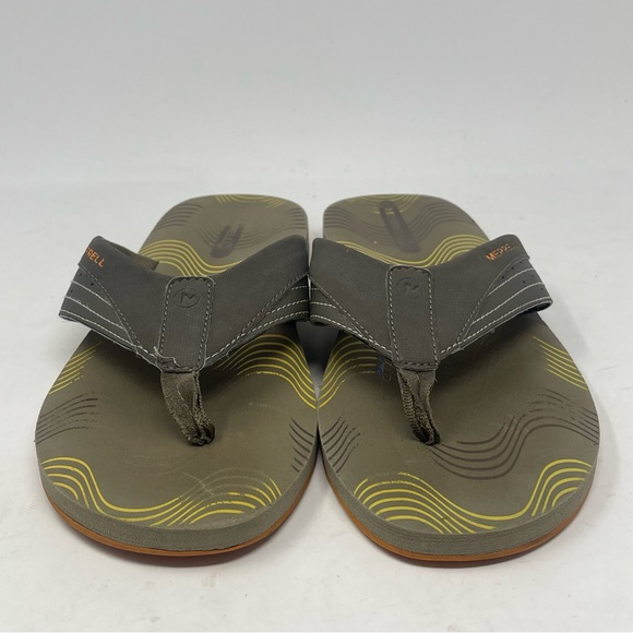 Merrell Bungee Cord Flip Flops Sandals Mens 9 Brown Green Cushioned Comfort - Picture 6 of 14